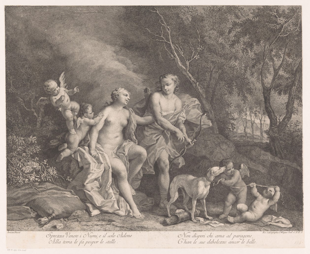 Venus und Adonis als Liebende mit vier Putti von Joseph Wagner (possibly)