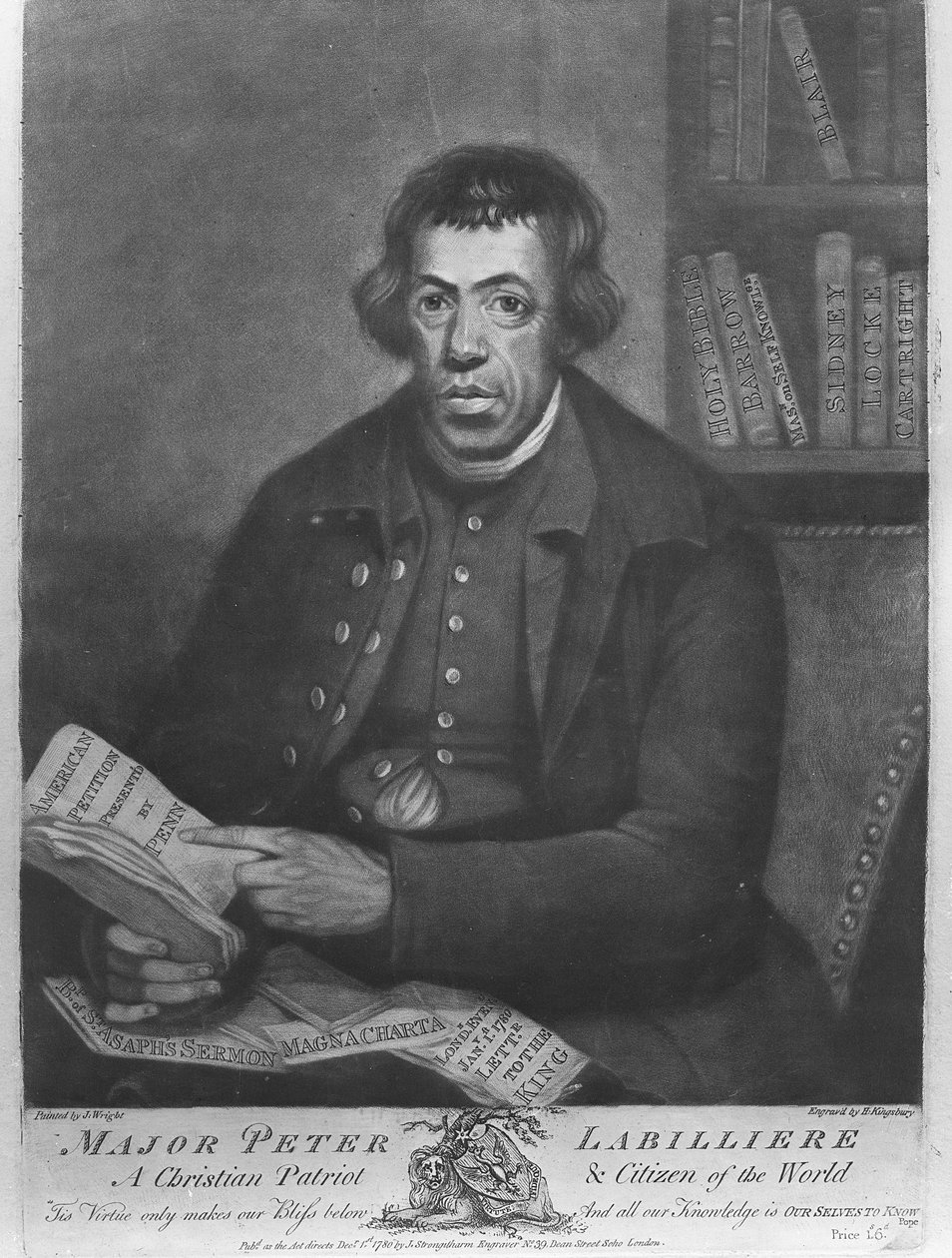Major Peter Labilliere, geätzt von Henry Kingsbury, 1780 von Joseph Wright