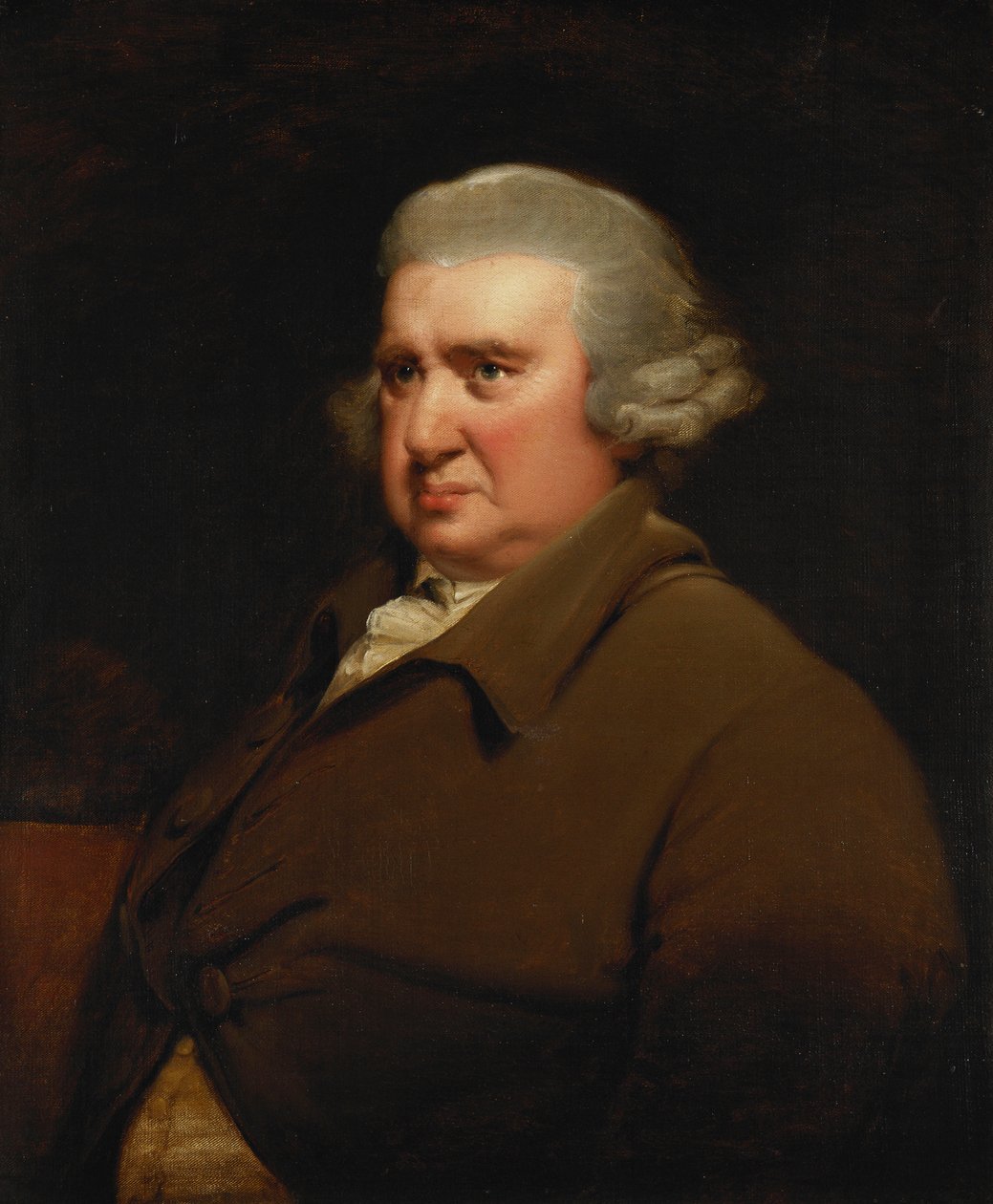 Porträt von Erasmus Darwin, Halbfigur, in einem Buffmantel und weißem Hemd von Joseph Wright of Derby