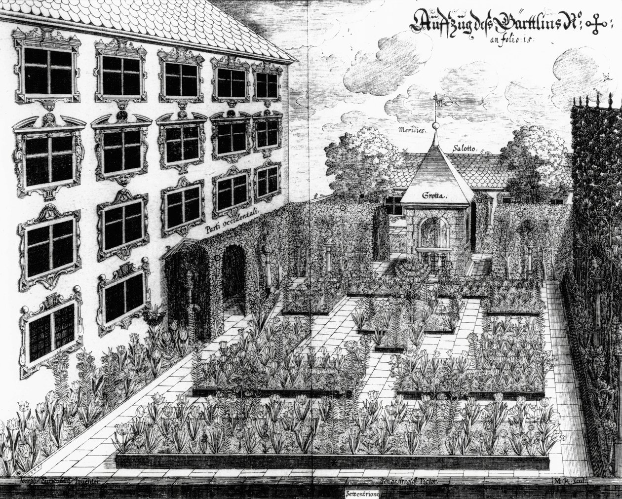 Entwurf für Furttenbachs Garten in Ulm, aus Architectura Privata, graviert von Jonas Arnold (1600-69), veröffentlicht 1641 von Joseph after Furttenbach