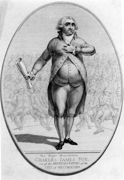 Der ehrenwerte Charles James Fox (1749-1806), einer der Vertreter der Stadt Westminster, graviert von Thomas Trotter von Joshua after Cristall