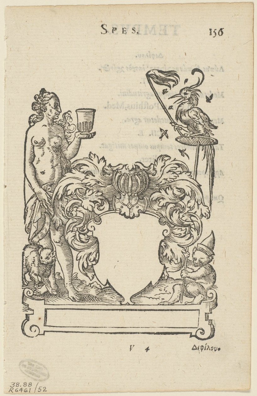 Emblem mit leerem heraldischem Schild, Folio 156 aus der Anthologia Gnomonica von Jost Amman