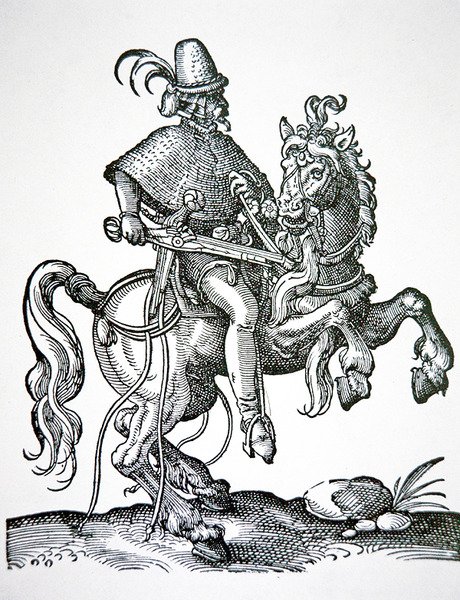 Pferdesoldat mit Radschlosspistole, Illustration aus 