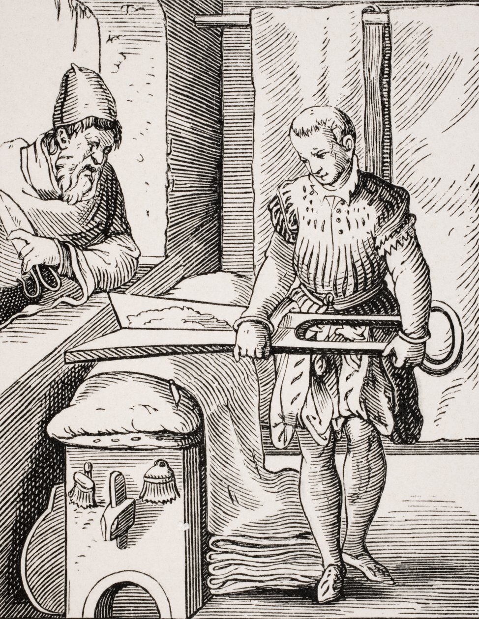 Tucharbeiter, Reproduktion eines Holzschnitts aus dem 16. Jahrhundert, 19. Jahrhundert von Jost (after) Amman