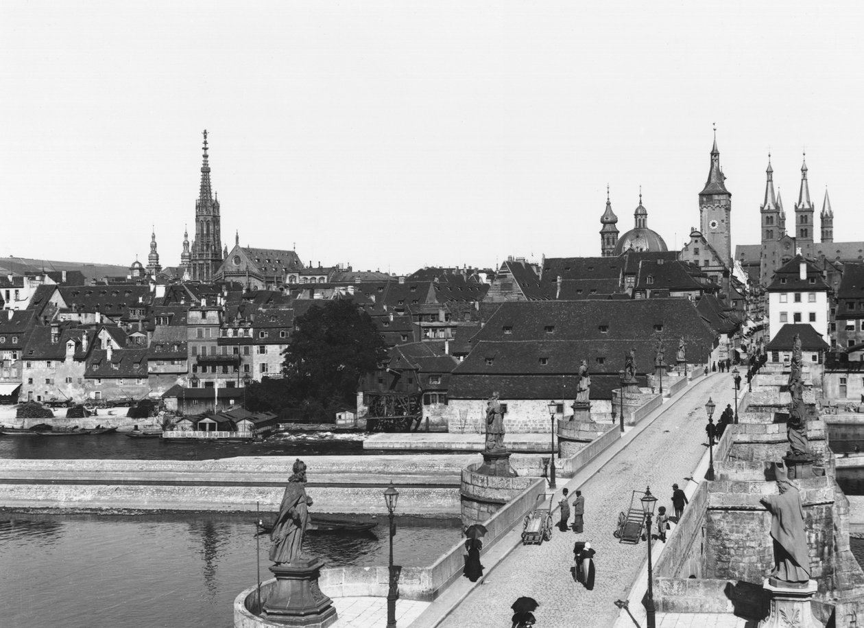 Die alte Brücke über den Main in Würzburg, ca. 1910 von Jousset