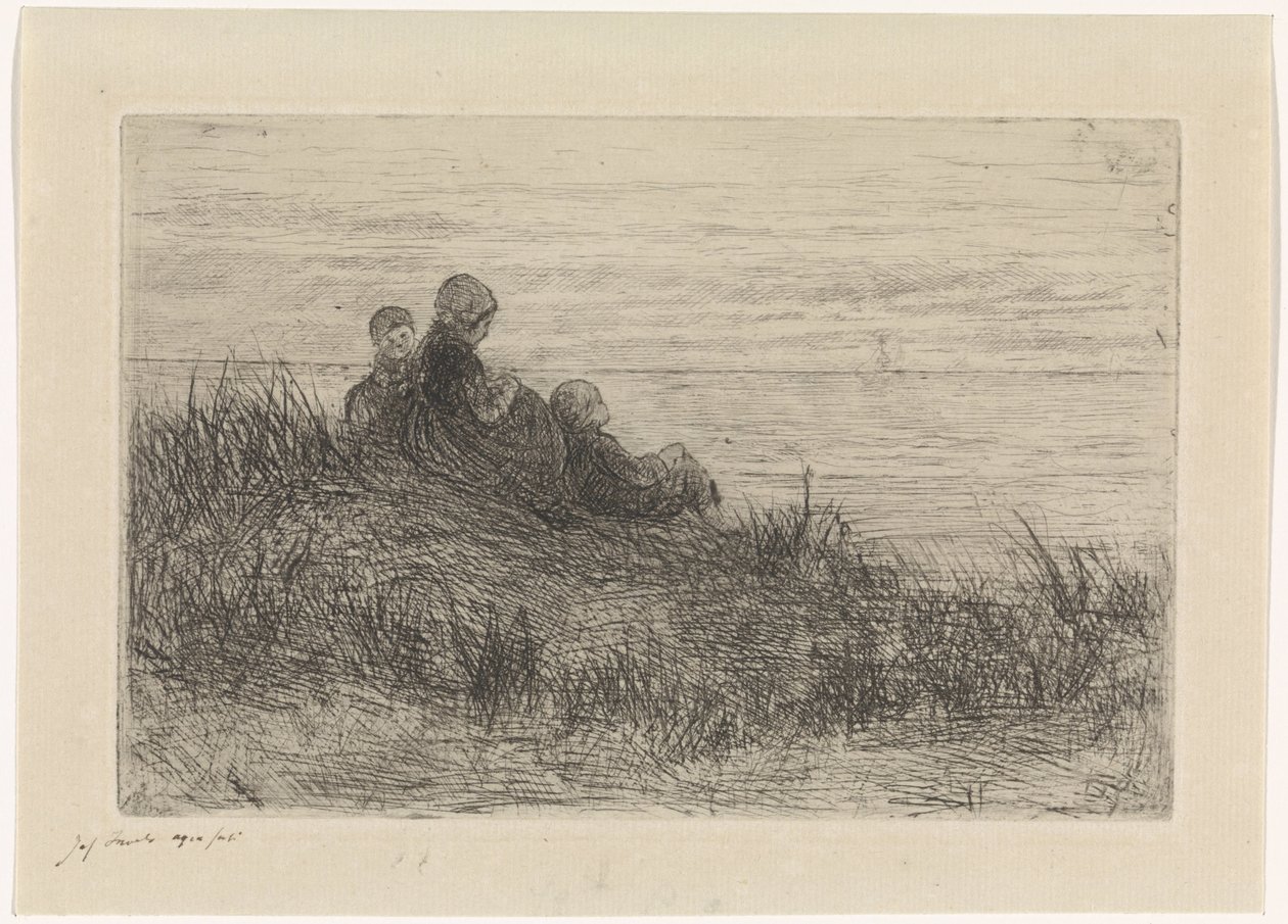 Dünenlandschaft mit Mutter und Kindern von Jozef Israëls (signed by artist)