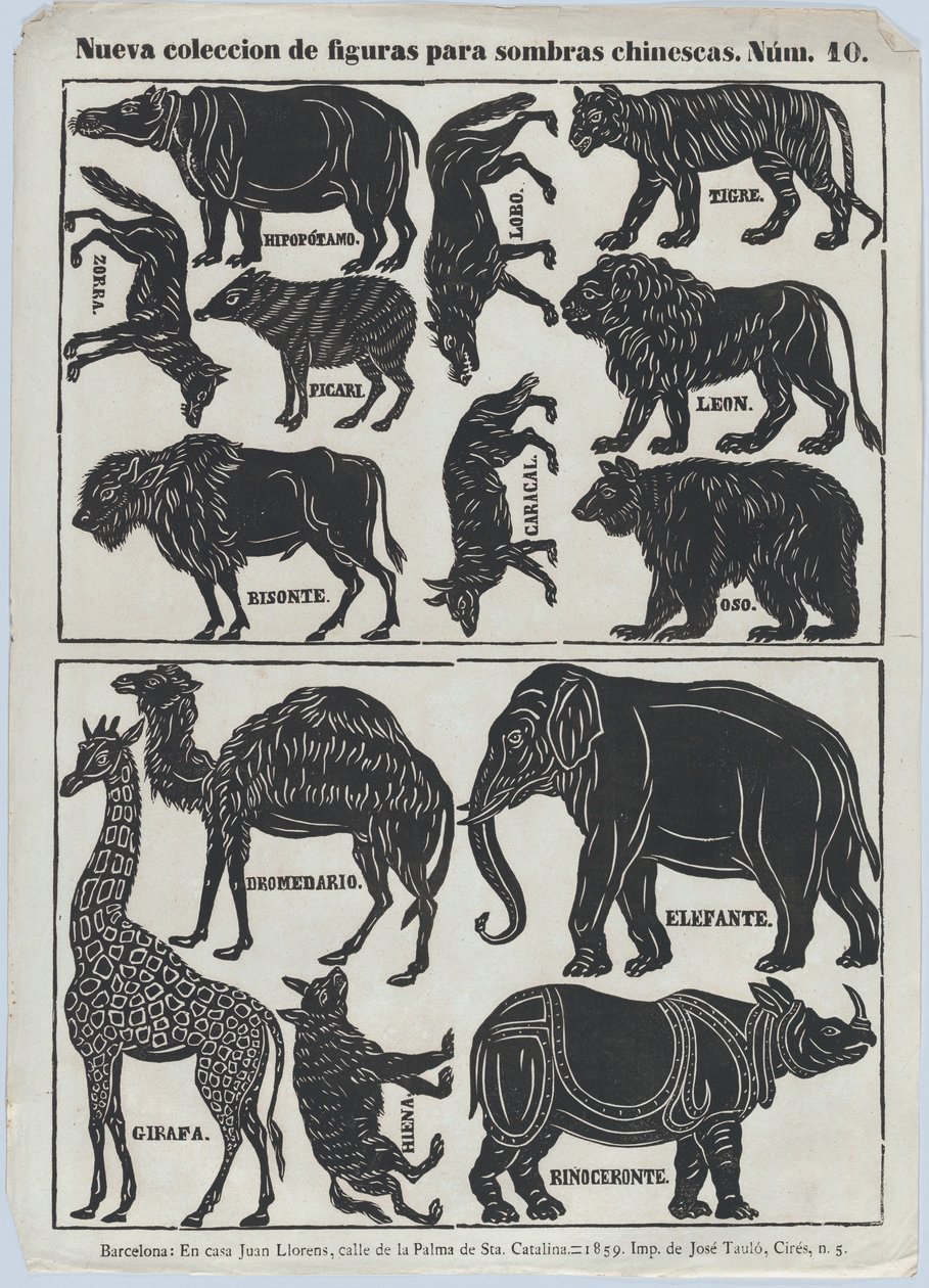 Blatt 10 von Figuren für chinesische Schattenspielfiguren, 1859 von Juan Llorens
