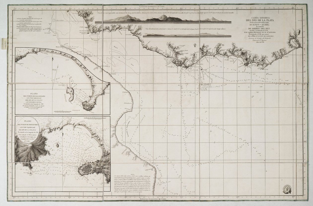 Karte von Südamerika und der Atlantikküste von Juan de Langara