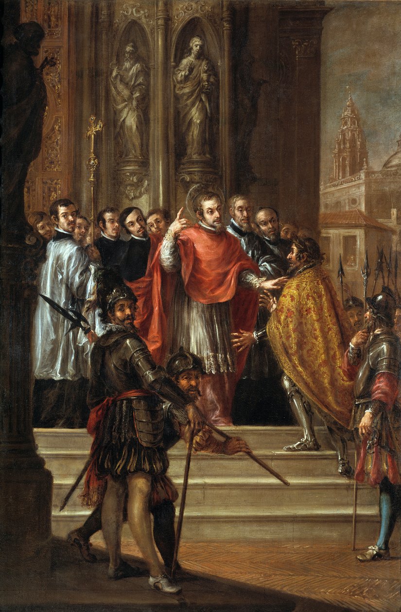 Der heilige Ambrosius verweigert Kaiser Theodosius den Eintritt in die Kirche, ca. 1673 von Juan de Valdes Leal
