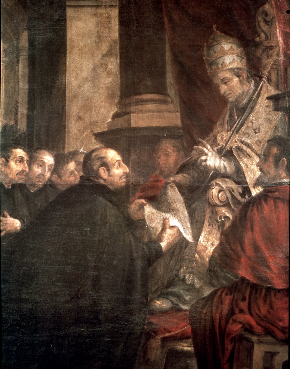 St. Ignatius erhält die päpstliche Bulle der Gründung der Gesellschaft Jesu (Jesuiten) von Papst Paul III. von Juan de Valdes Leal