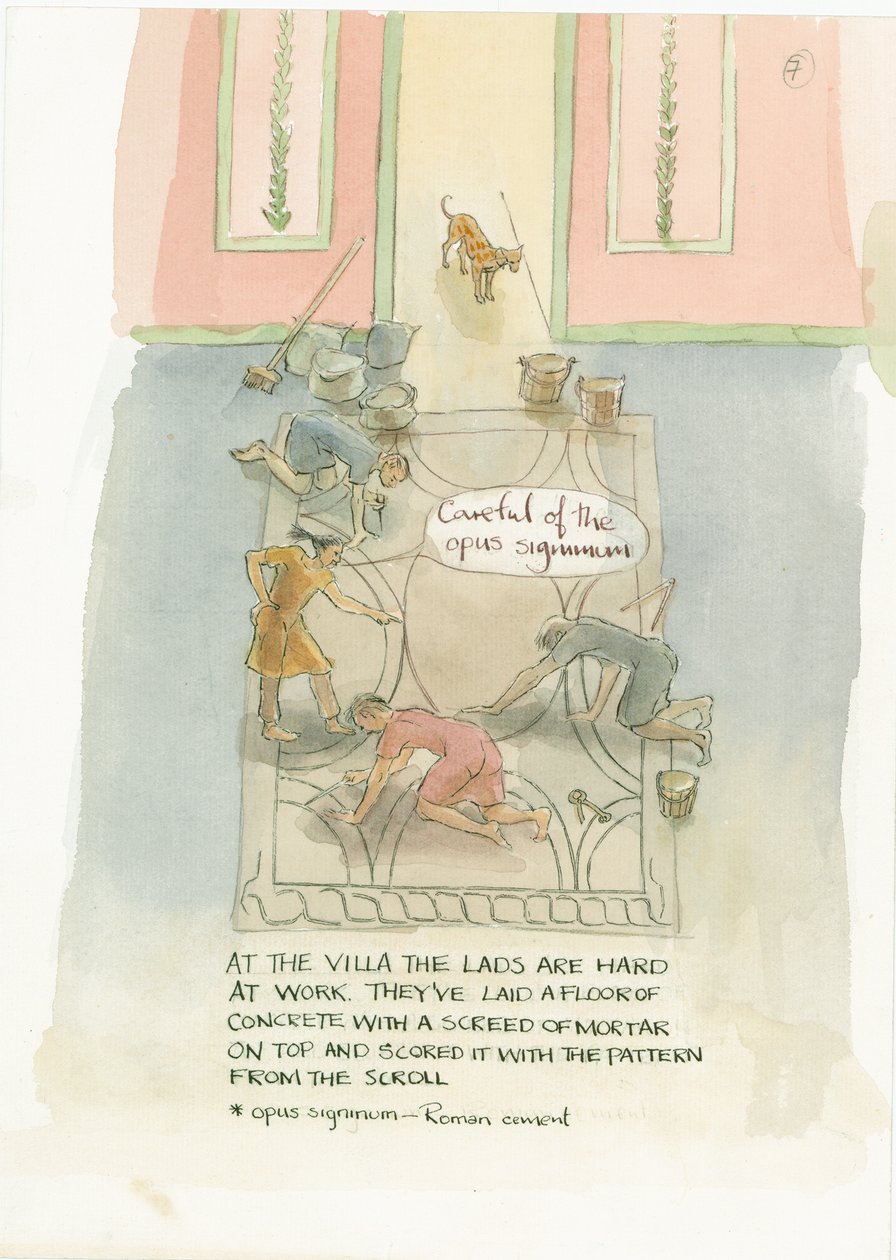 Der Meisterhandwerker und seine Arbeiter legen einen Boden für Julias Mosaik, 2003 von Judith Dobie