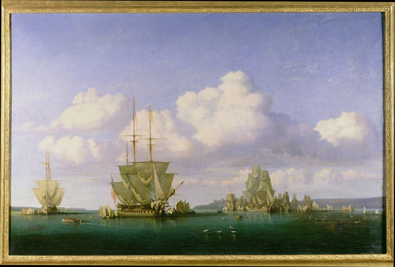 Der Ankerplatz von Brest bei ruhigem Wetter, 1844 von Jules Achille Noel