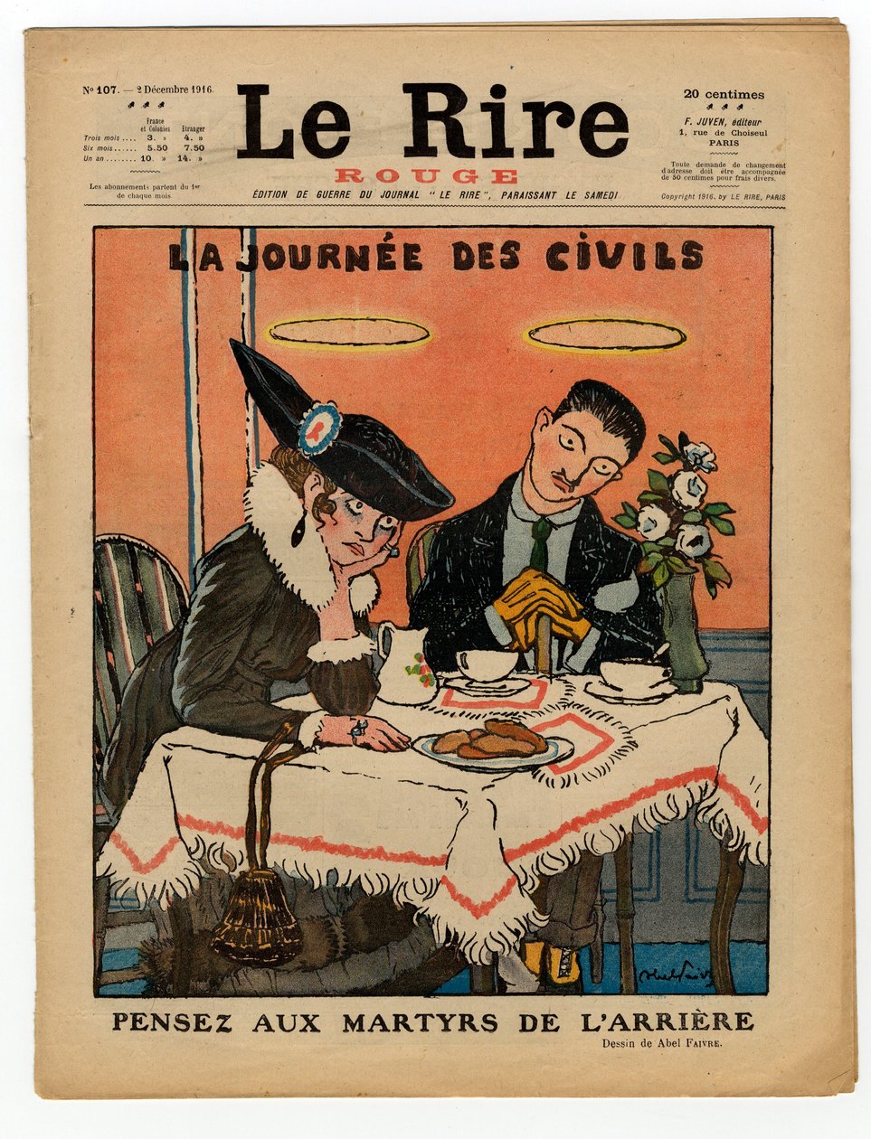 Titelblatt von „Das Rote Lachen“, Satirisch in Farben von Jules Abel Faivre