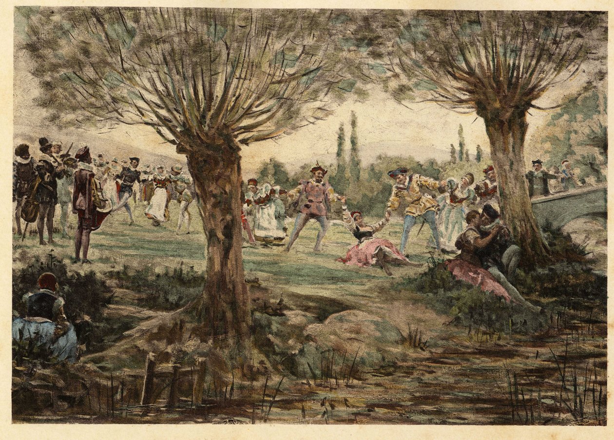Tänzer und Musiker während der Mardi Gras-Feier. Illustration von Jules Garnier. In "Rabelais et l