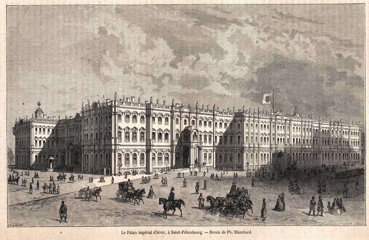 Der Winterpalast in St. Petersburg. Zeichnung von Blanchard von Jules Blanchard