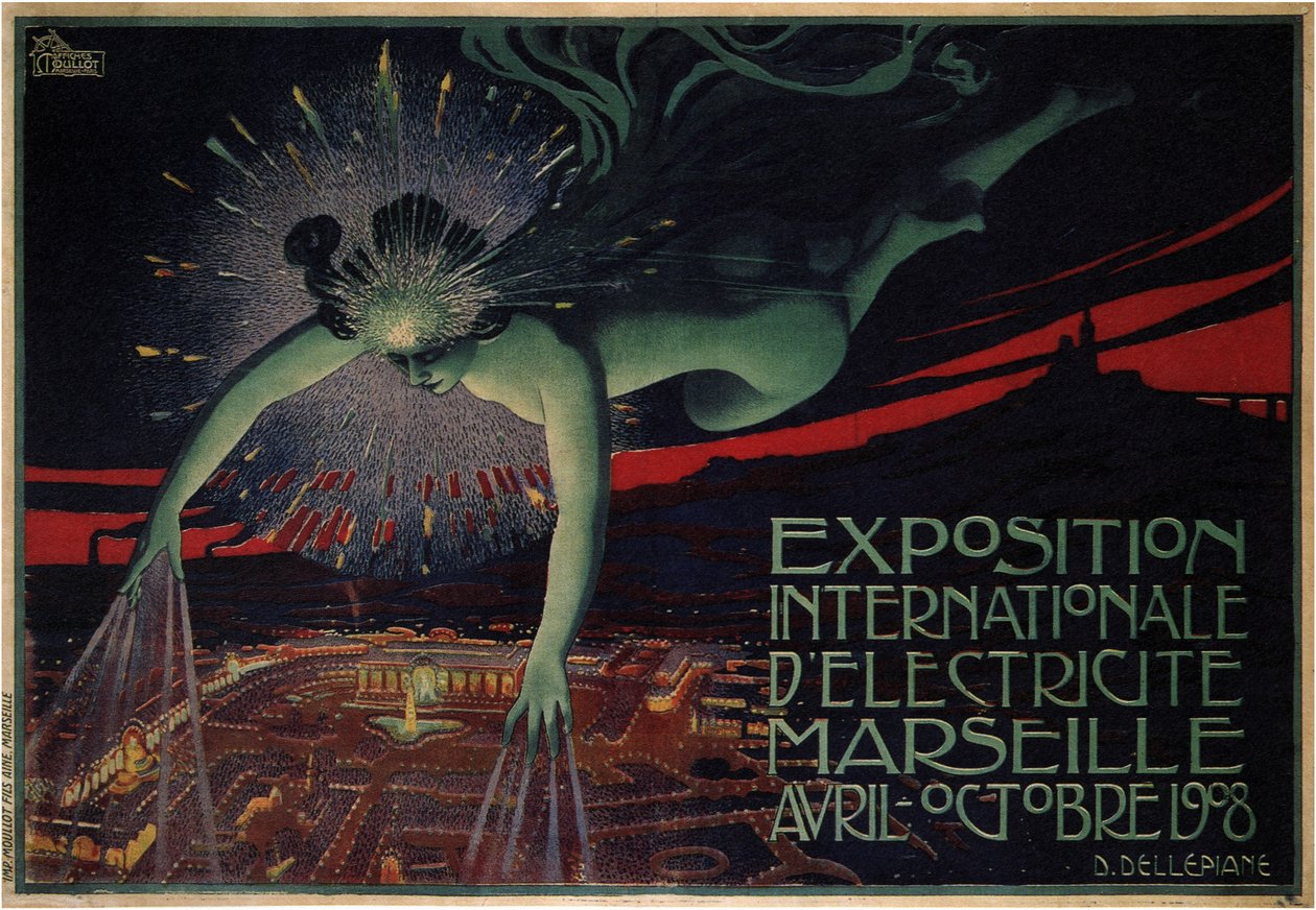 Plakat für die Internationale Elektrizitätsausstellung 1908 von Jules Cheret