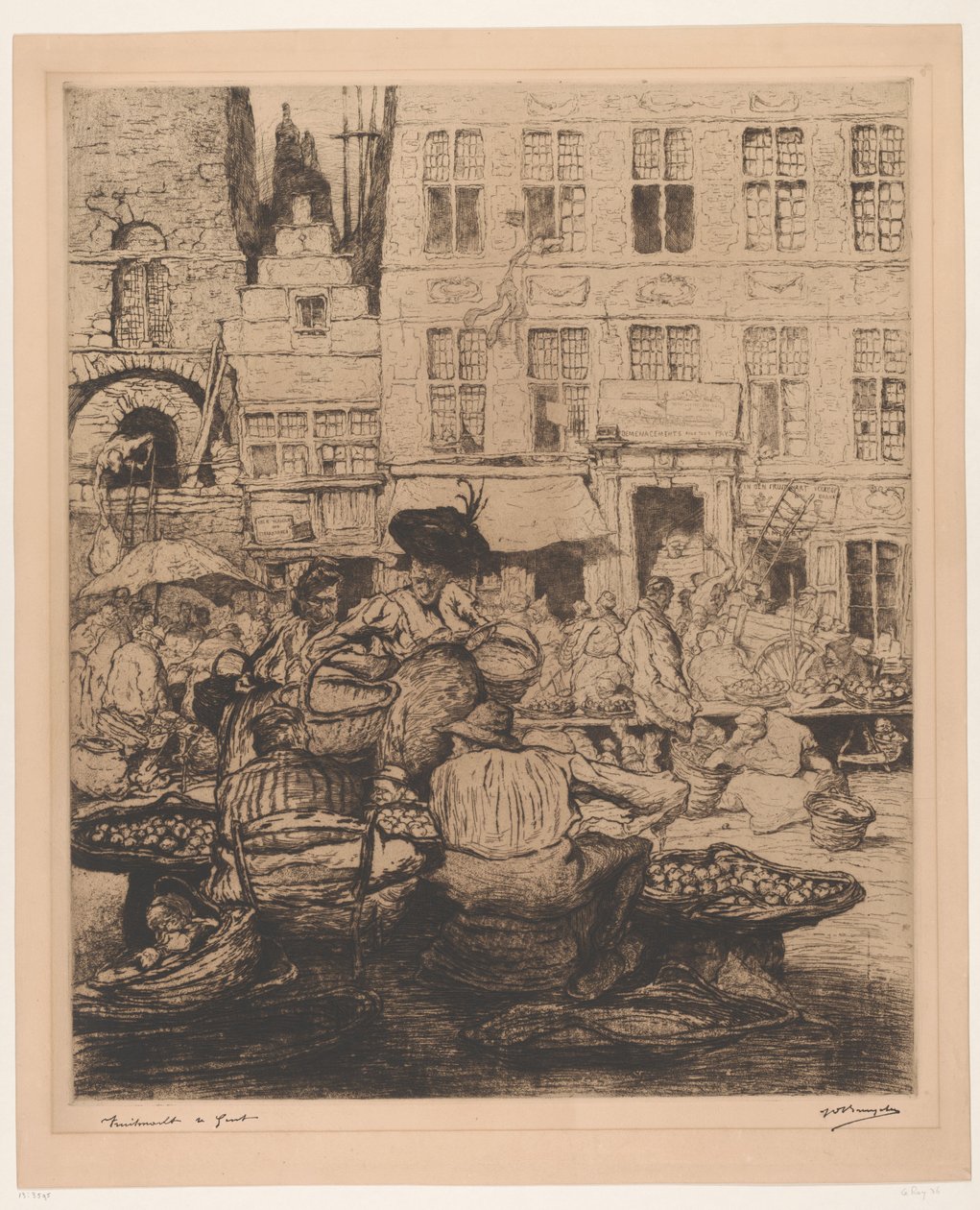 Stadtansicht mit Obstmarkt in Gent von Jules De Bruycker (signed by artist)