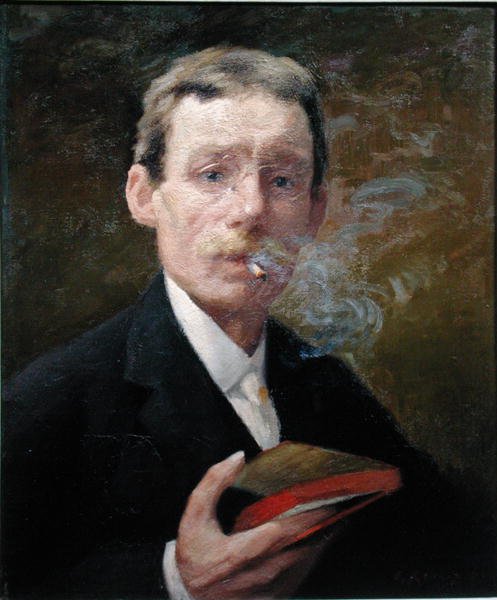 Selbstporträt, rauchend (grünes Schlafzimmer) 1919 von Jules Ernest Renoux