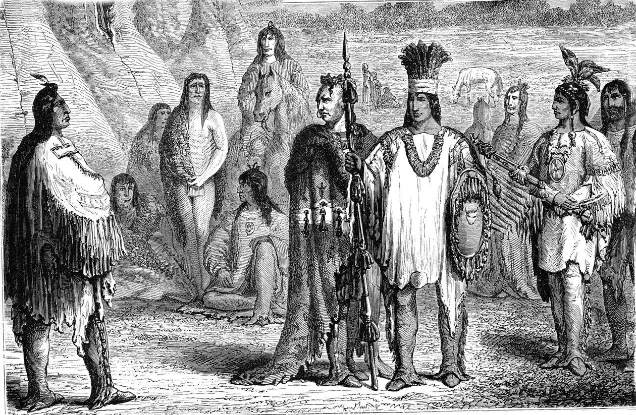 CREEKS-Indianer, aus dem Südosten der Vereinigten Staaten. Gravur 1885 von Jules Pelcoq