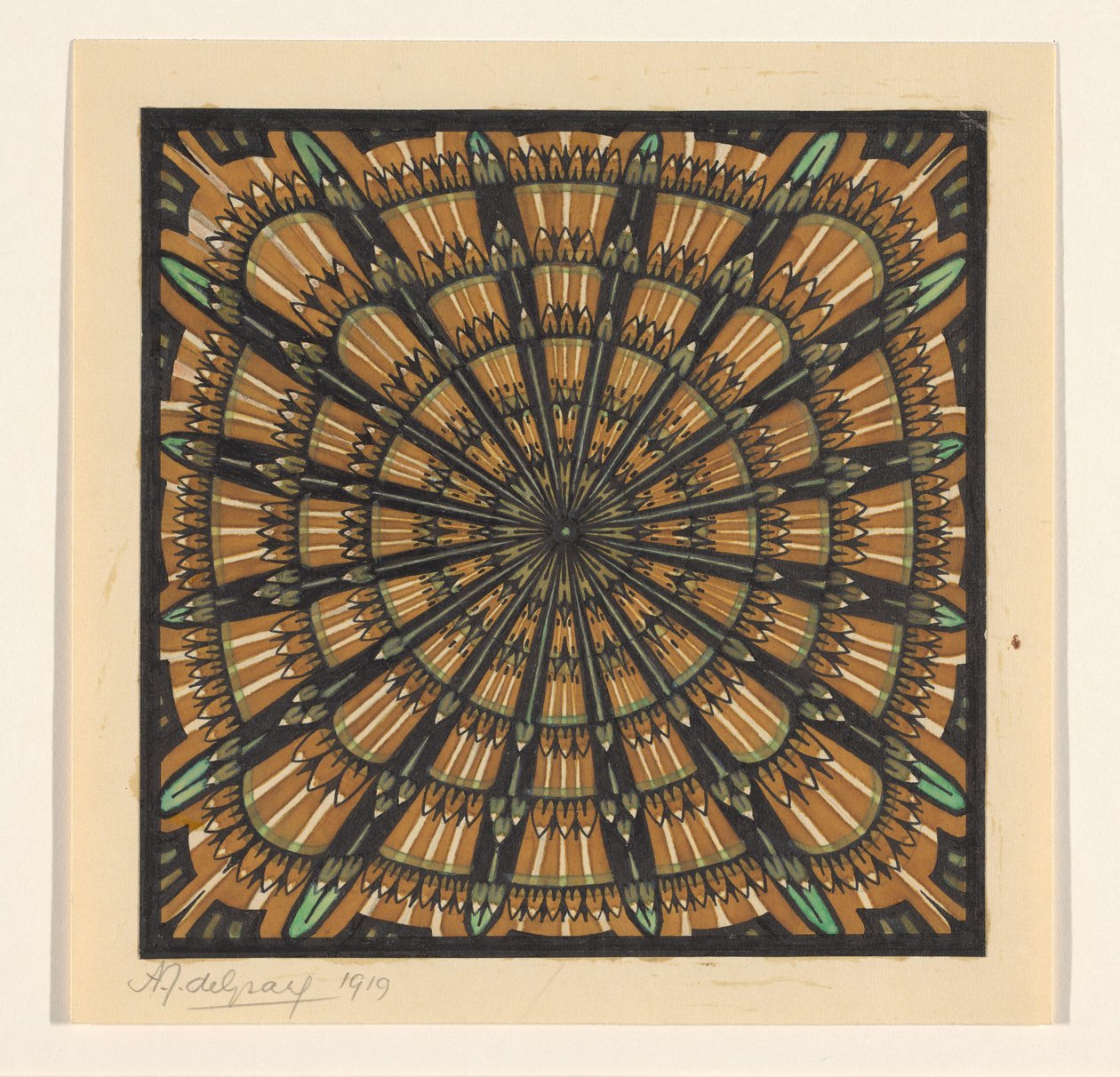 Entwurf für einen quadratischen Teppich von Julie de Graag (signed by artist)
