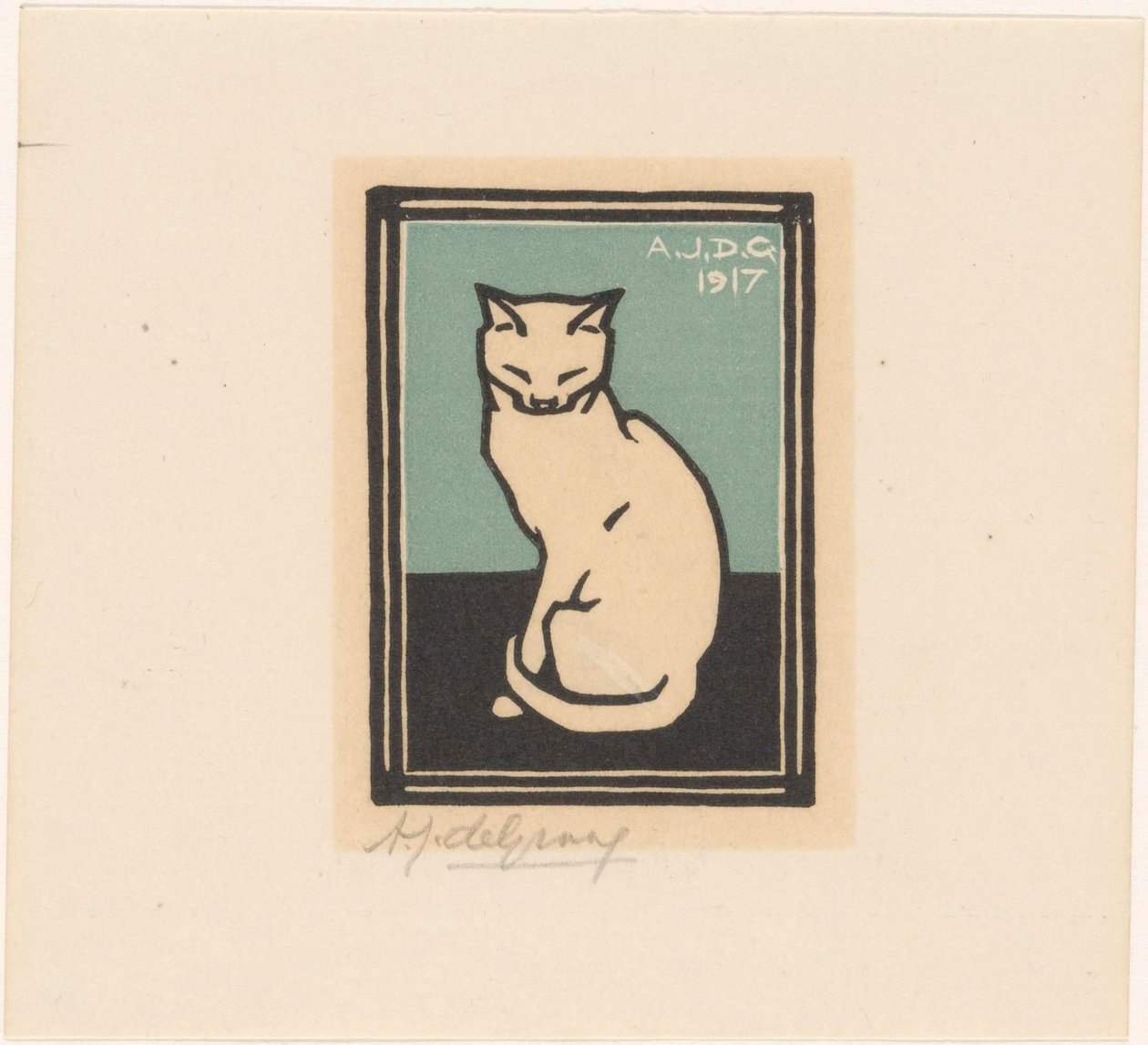 Sitzende Katze mit geschlossenen Augen von Julie de Graag (signed by artist)