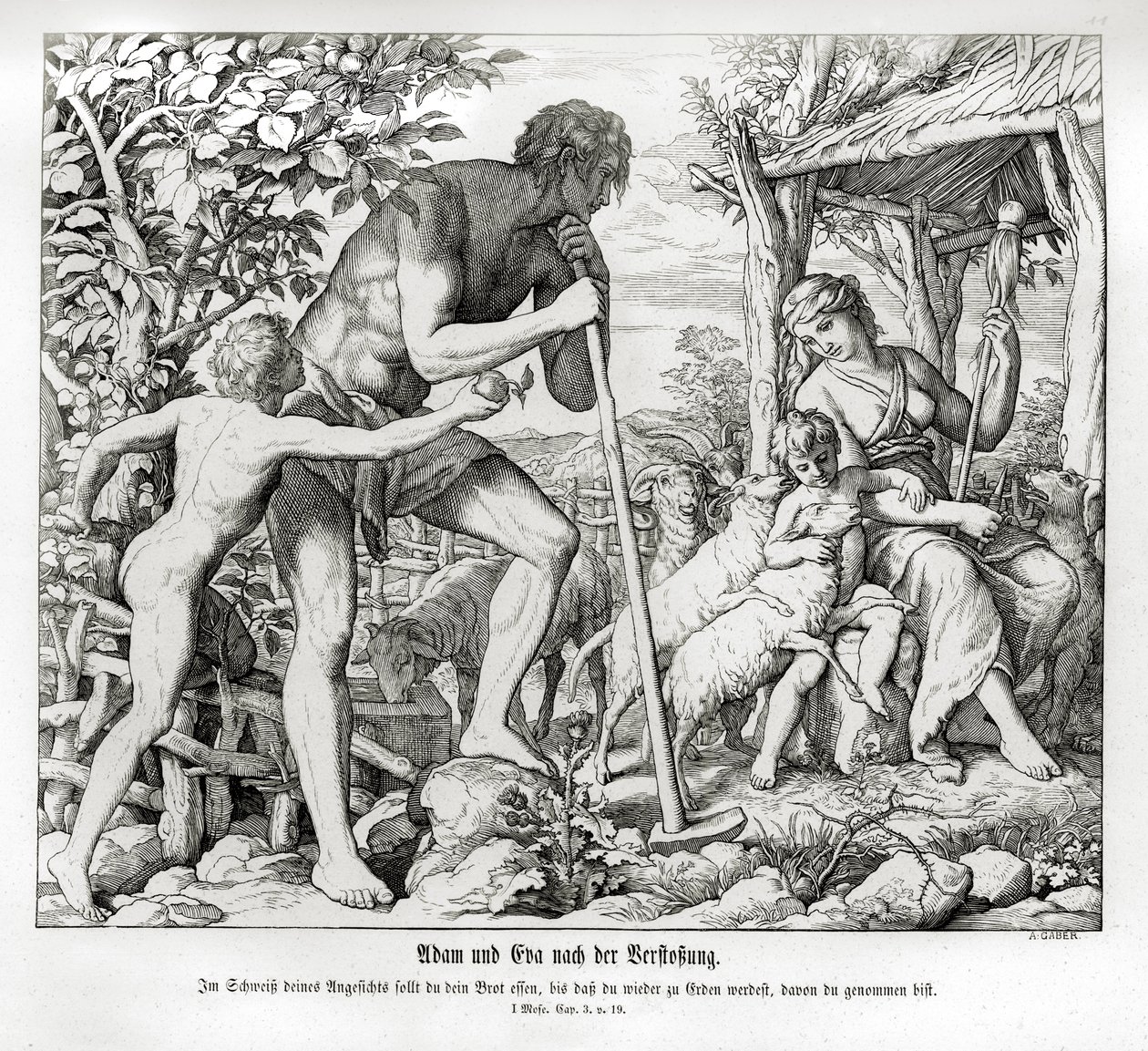 Adam und Eva nach ihrer Vertreibung aus Eden, Genesis von Julius Schnorr von Carolsfeld