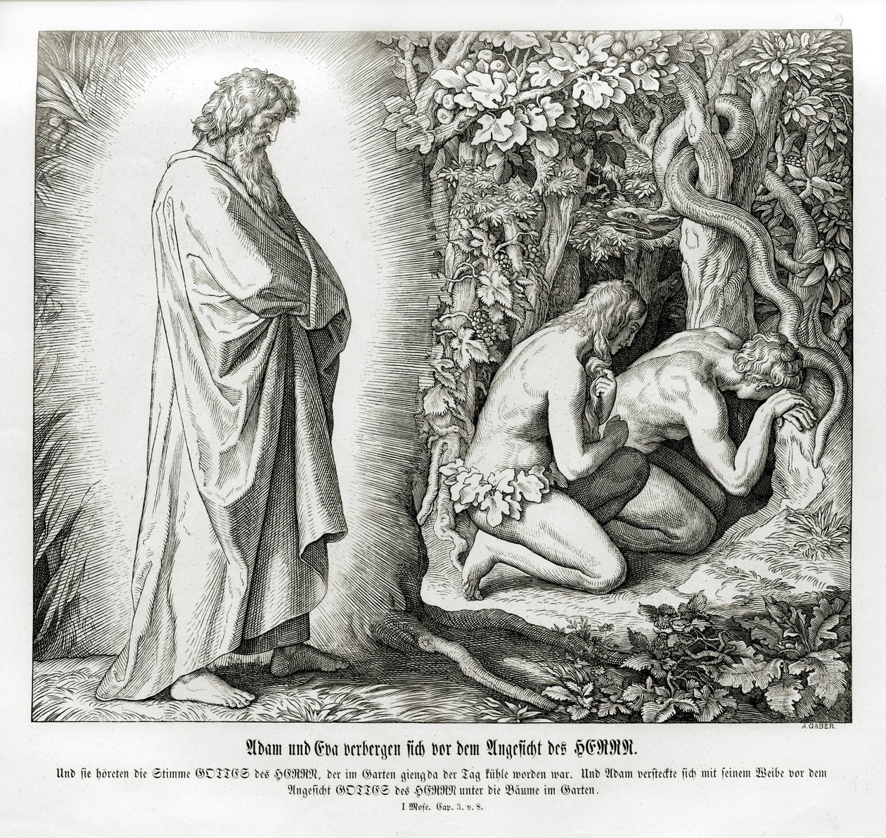 Adam und Eva verbergen ihre Nacktheit, Genesis von Julius Schnorr von Carolsfeld