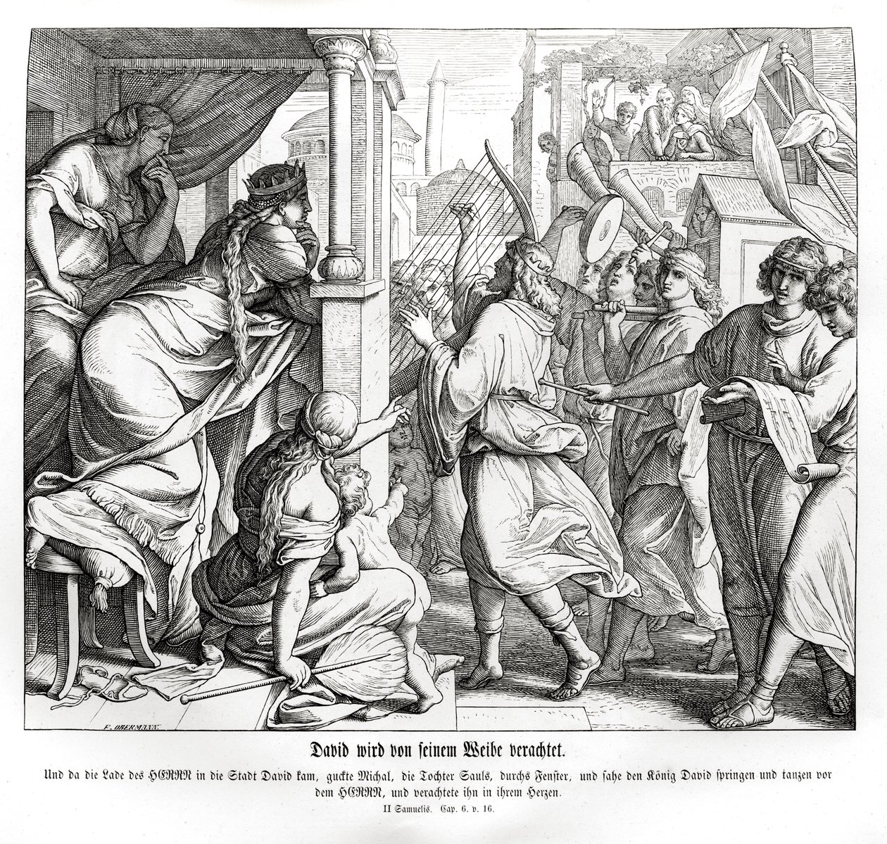 David wird von Michal verachtet, 2. Samuel von Julius Schnorr von Carolsfeld