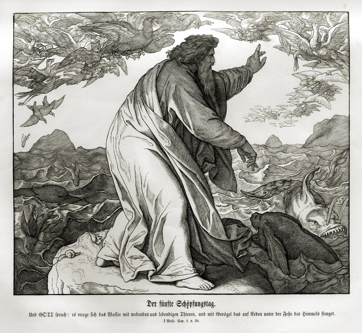 Fünfter Tag der Schöpfung, Genesis von Julius Schnorr von Carolsfeld