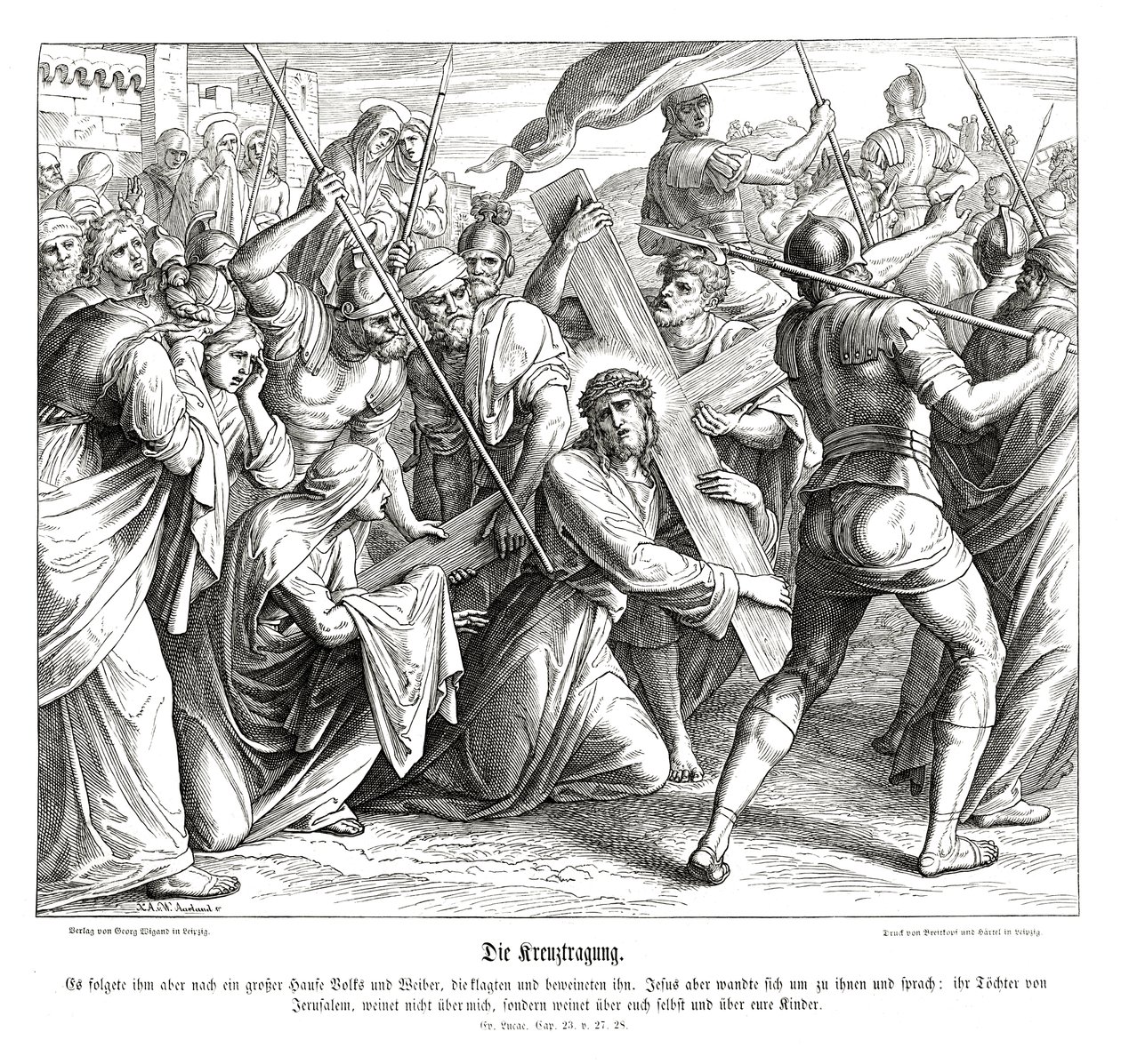 Jesus trägt das Kreuz, Evangelium nach Lukas von Julius Schnorr von Carolsfeld