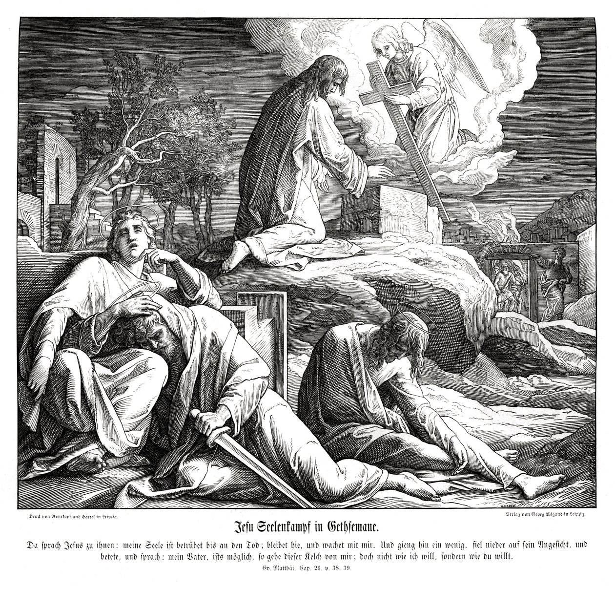 Jesus im Garten Gethsemane, Evangelium nach Matthäus von Julius Schnorr von Carolsfeld