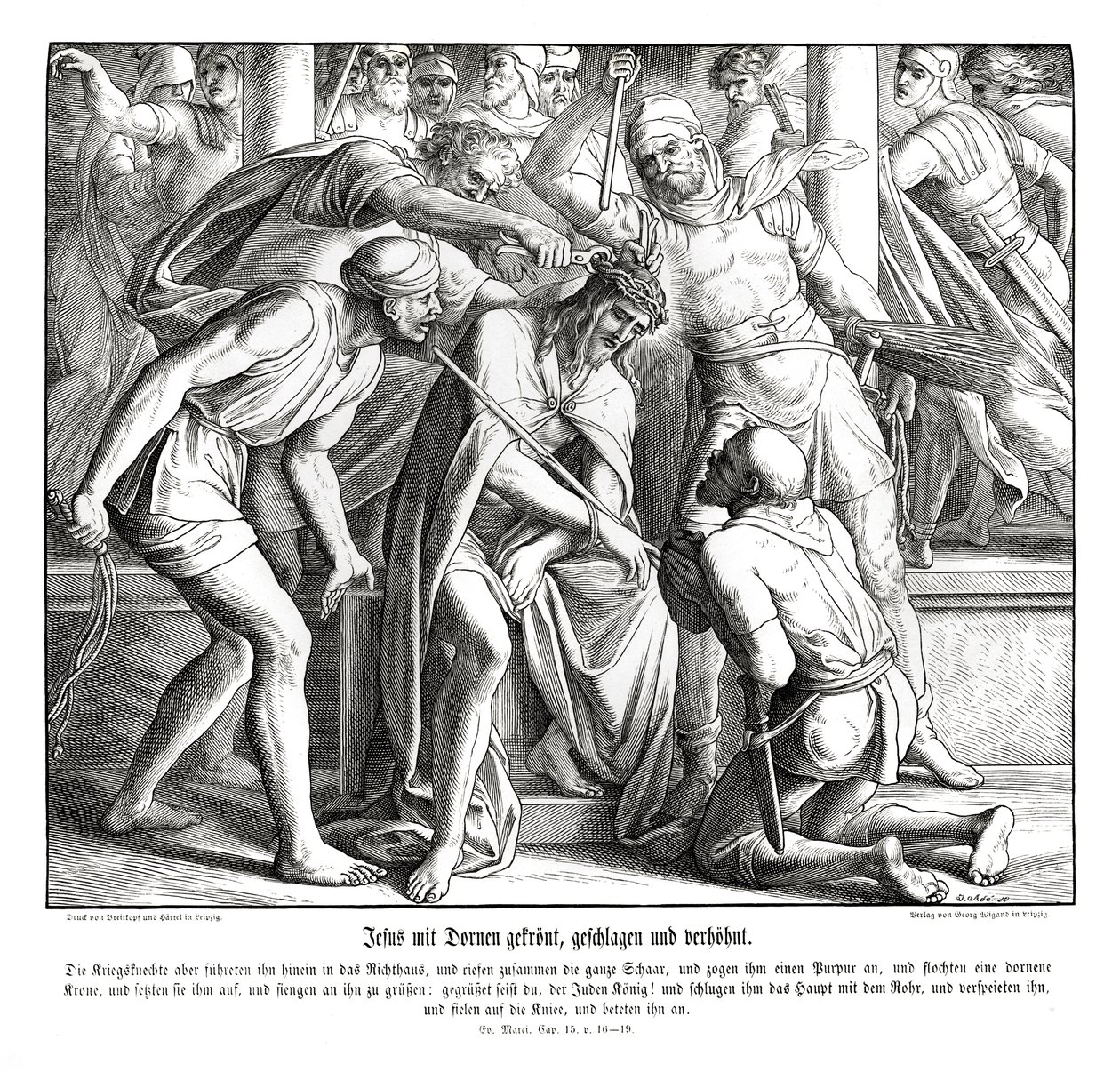 Jesus wird eine Dornenkrone aufgesetzt, Evangelium nach Markus von Julius Schnorr von Carolsfeld