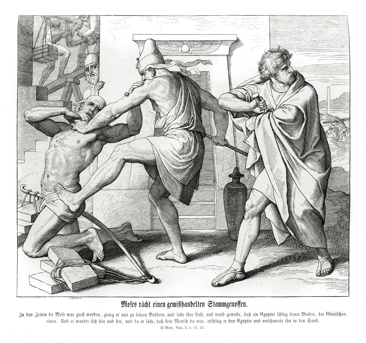 Moses rächt die Misshandlung seiner Brüder, Exodus von Julius Schnorr von Carolsfeld