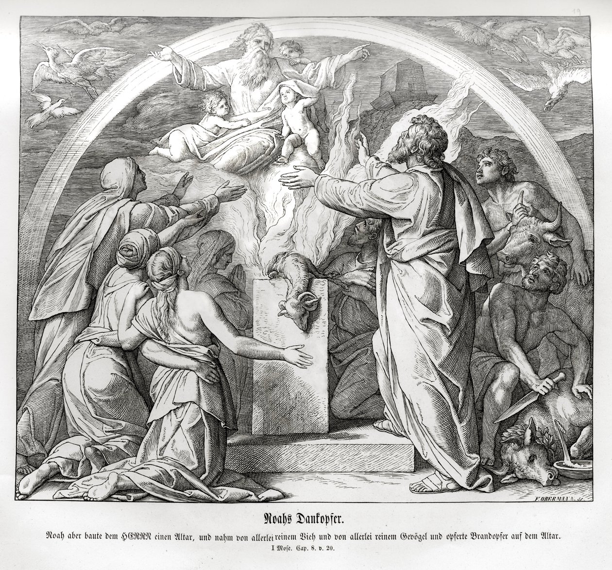 Noahs Dankopfer nach der Flut, Genesis von Julius Schnorr von Carolsfeld