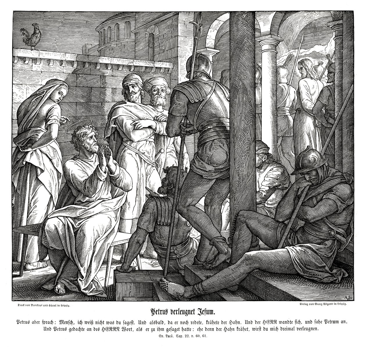 Petrus verleugnet Jesus, Evangelium nach Lukas von Julius Schnorr von Carolsfeld