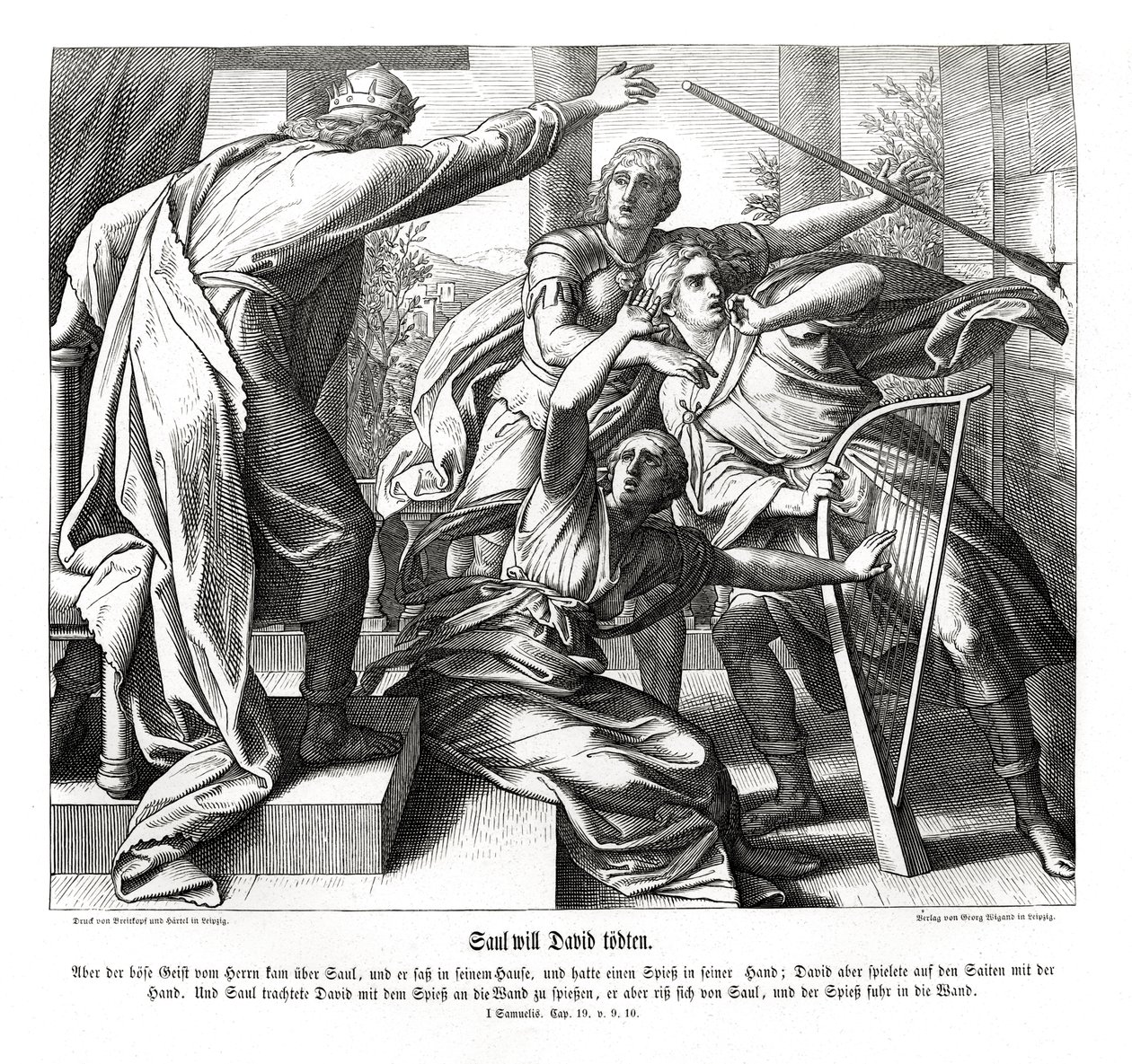 Saul versucht, David zu töten von Julius Schnorr von Carolsfeld