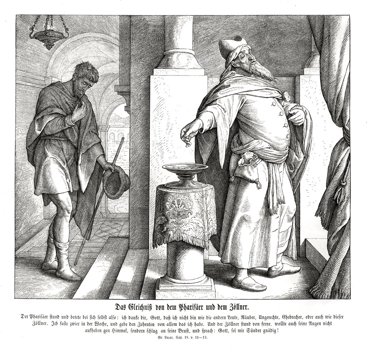 Der Pharisäer und der Zöllner, Evangelium nach Lukas von Julius Schnorr von Carolsfeld