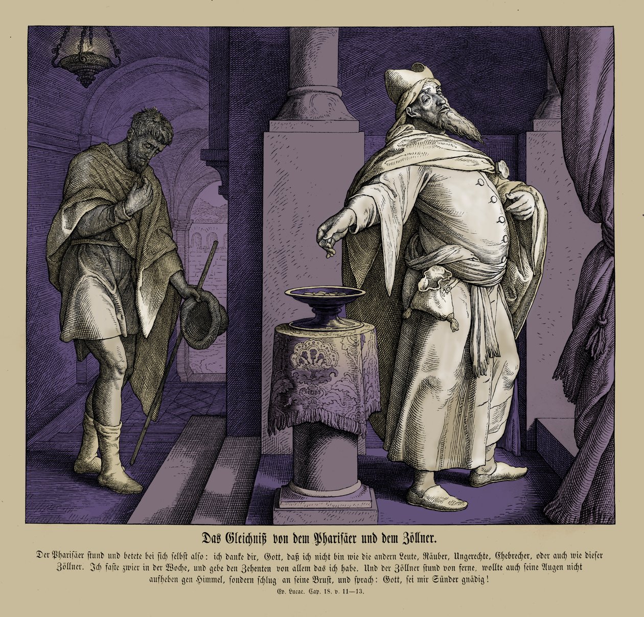 Der Pharisäer und der Zöllner, Evangelium nach Lukas von Julius Schnorr von Carolsfeld