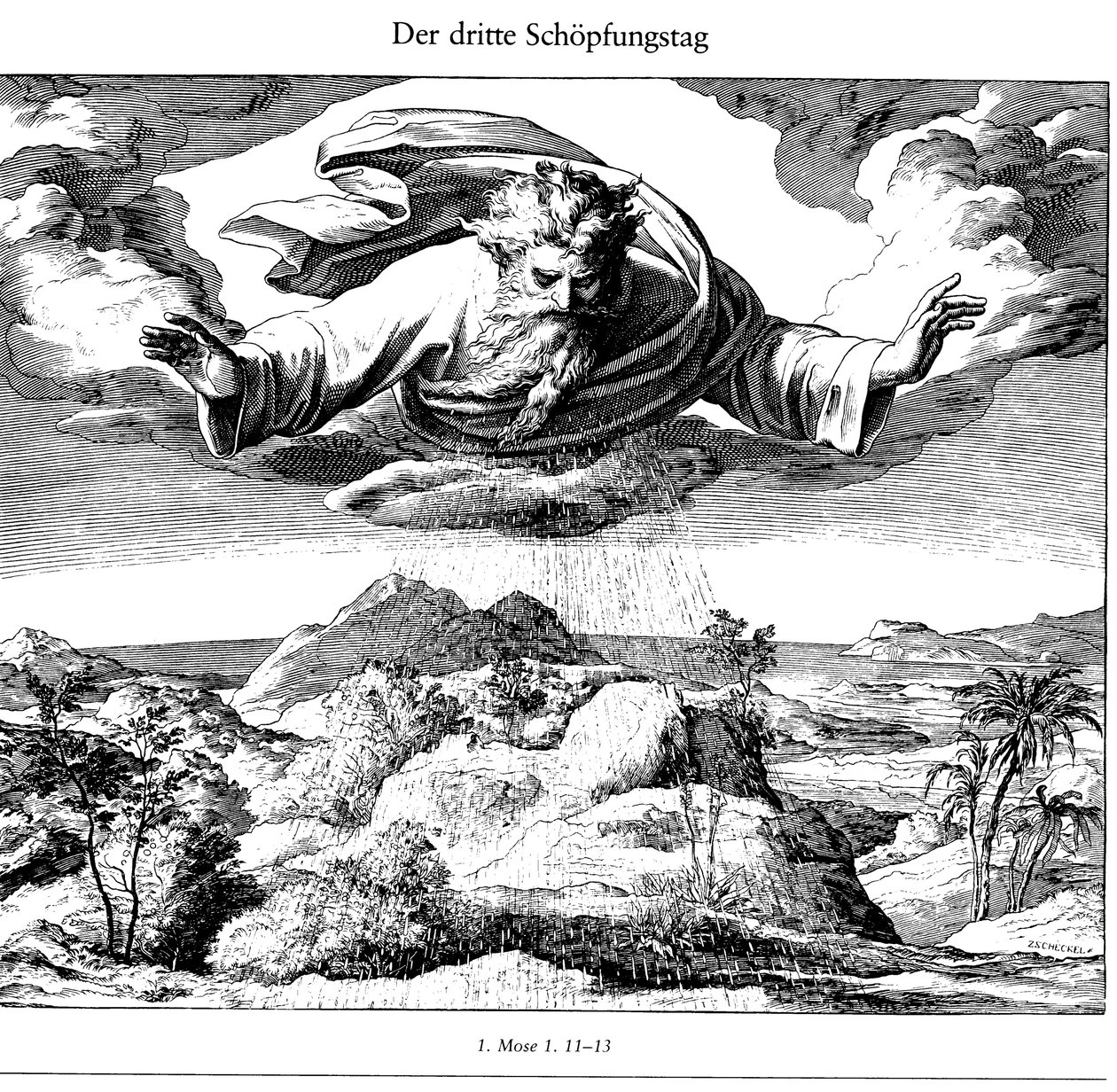 Der dritte Tag der Schöpfung aus Die Bibel in Bildern, 1852-1860 von Julius Schnorr von Carolsfeld