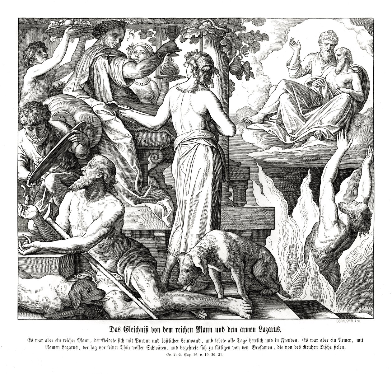 Der reiche Mann und der Bettler Lazarus, Evangelium nach Lukas von Julius Schnorr von Carolsfeld