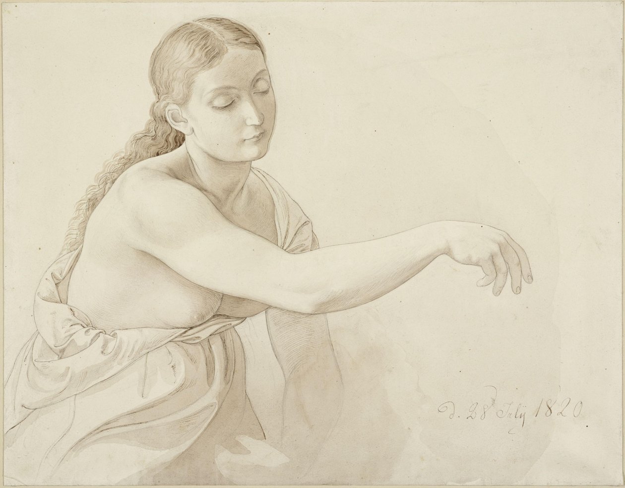 Weibliche Halbfigur mit gelöstem Haar von Julius Schnorr von Carolsfeld