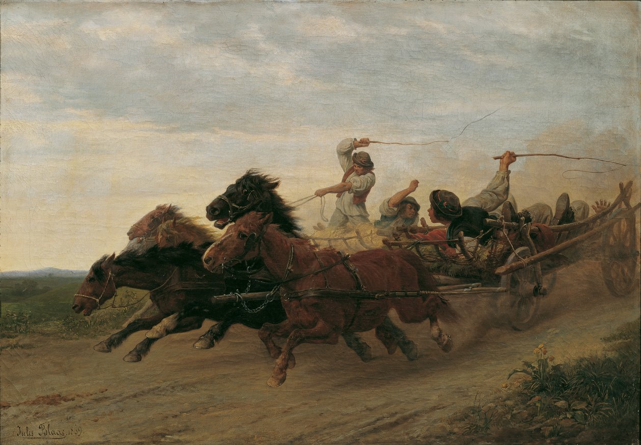 Wettfahrt betrunkener slowakischer Bauern von Julius von Blaas d. Ä.