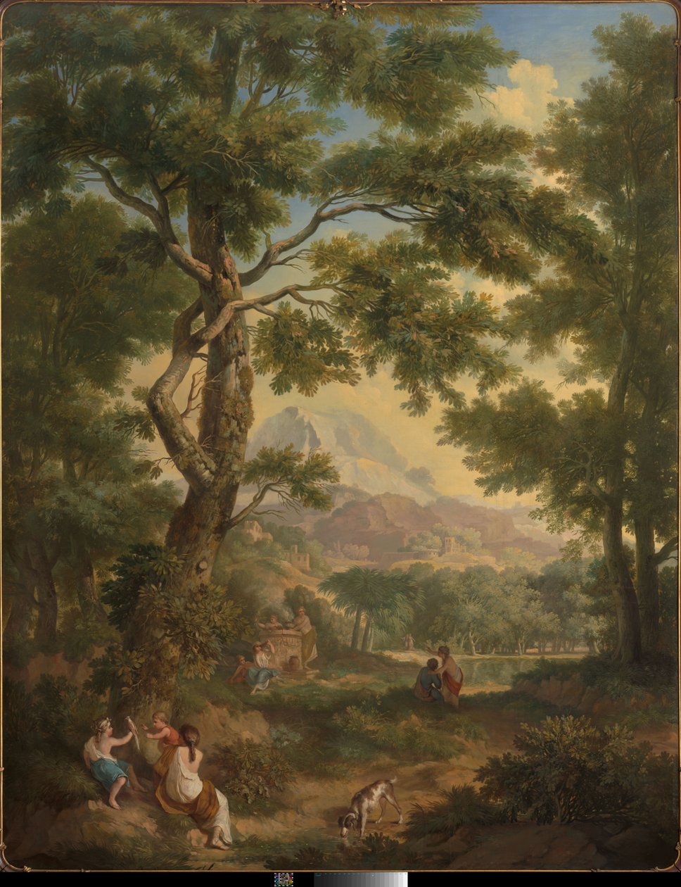 Arkadische Landschaft mit Kindern, einem Vogel und einem Hund von Jurriaan Andriessen