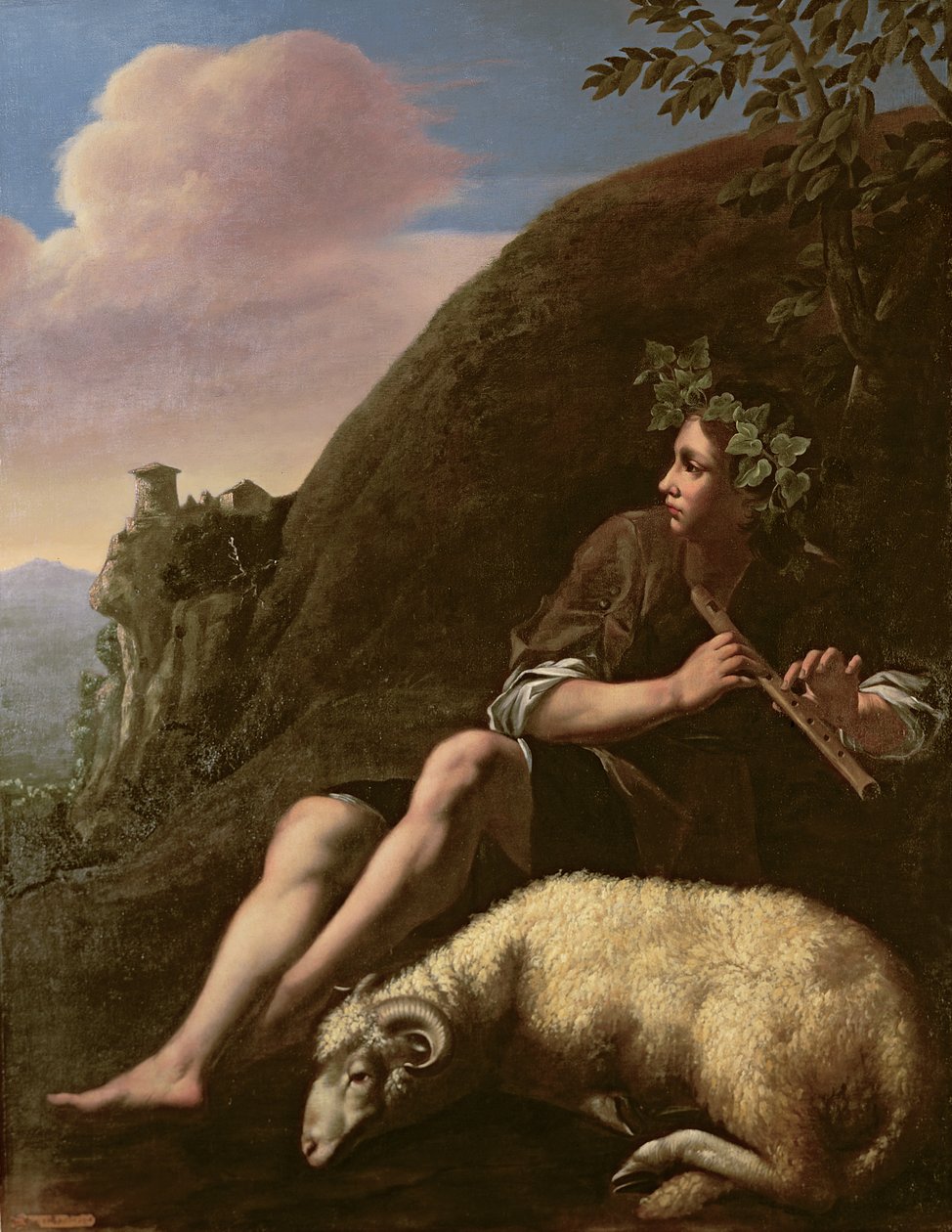 Pastorale, Hirte und Schafe (nach der Restaurierung) von Jusepe de (follower of) Ribera