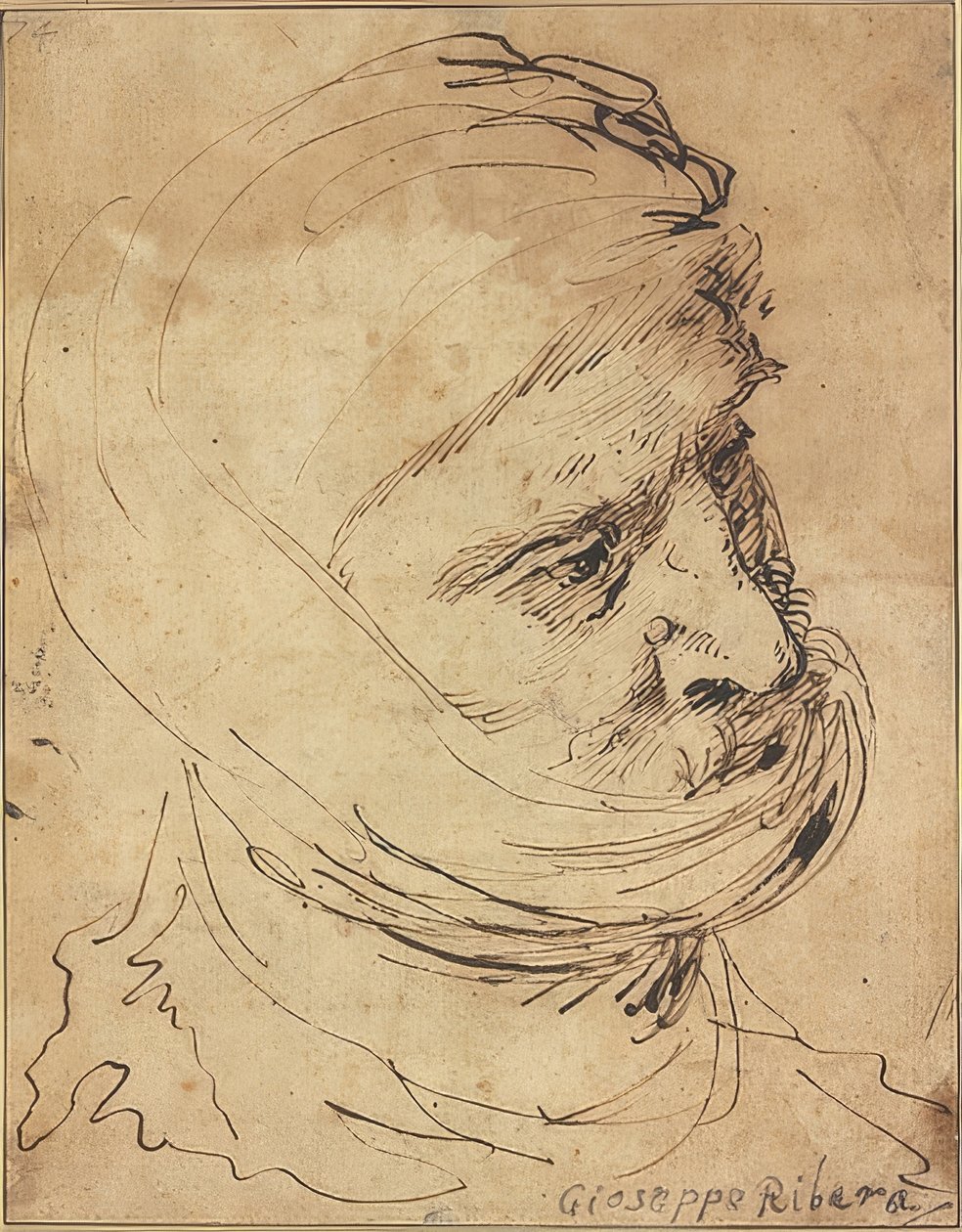 Bärtiger Kopf, mit Tuch um das Kinn gebunden von Jusepe de Ribera