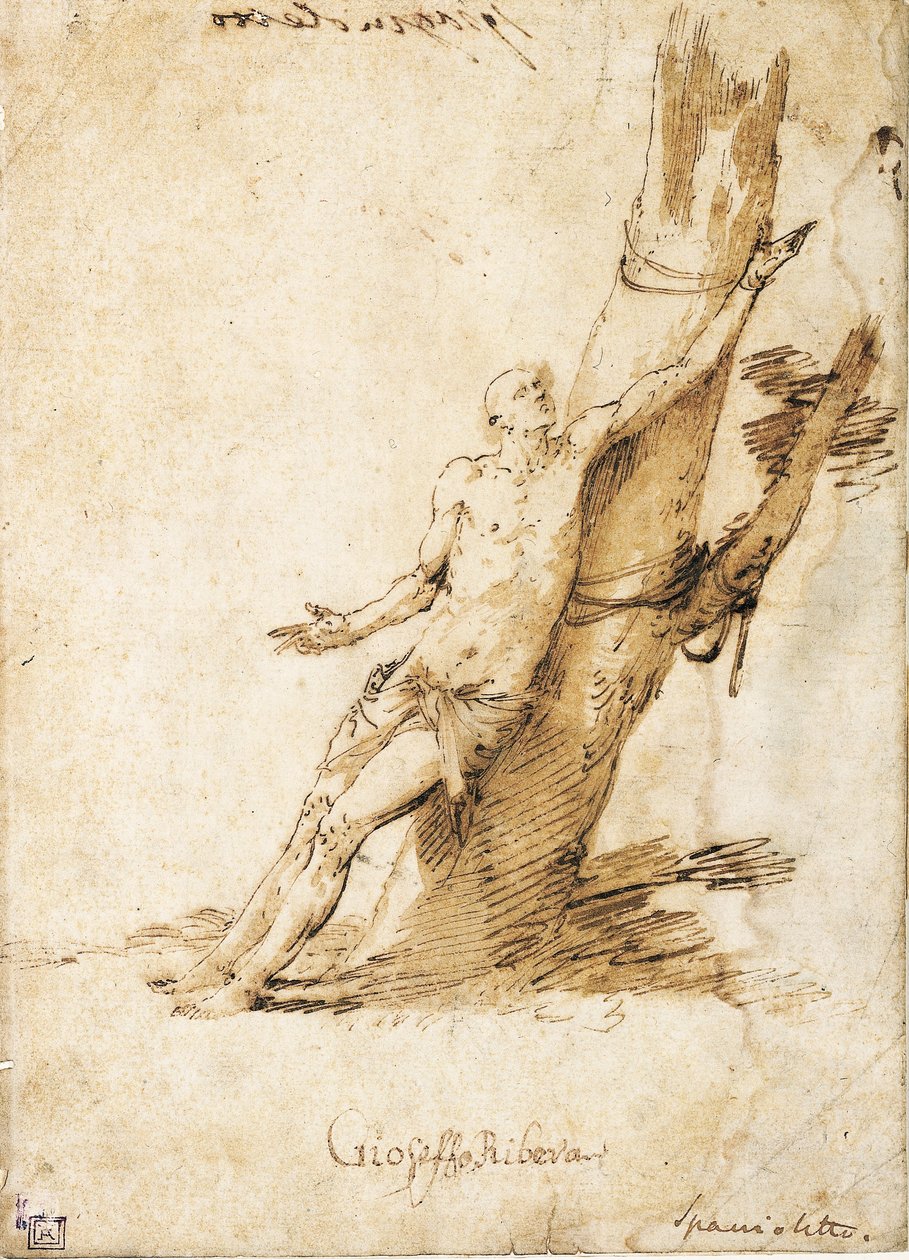 Heiliger Sebastian an einen Baum gebunden, nach rechts blickend von Jusepe de Ribera