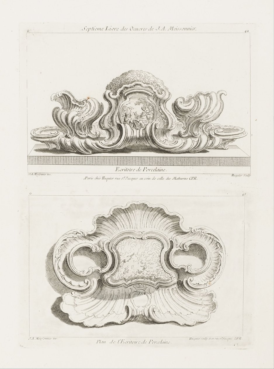 Erhebung eines Porzellanschreibsets von Juste-Aurèle Meissonnier