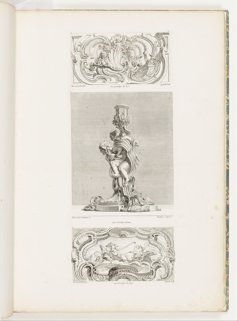 Ornamenttafel mit Muschelbrunnen flankiert von Girlanden und Voluten, pl. 22 in Oeuvre de Juste-Aurèle von Juste Aurèle Meissonnier