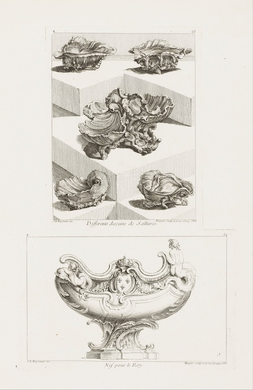 Verschiedene Entwürfe für Salzgefäße, Tafel 63 in Oeuvre de Juste-Aurèle von Juste Aurèle Meissonnier