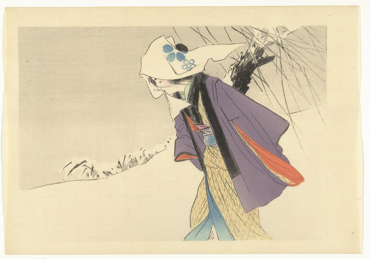 Frau, die durch den Schnee geht von Kajita Hanko
